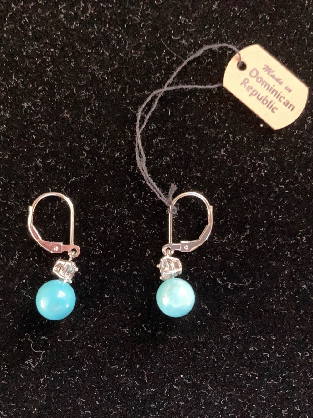 Epiphany Platinum Clad Sterling Diamonique & Turquoise Bead Lever Back Earrings